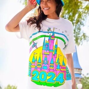 Disney Parks 2024 neon Castle Graphic T-Shirt women’s XL EUC Buzz Dumbo Tink